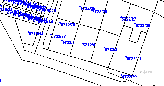 Parcela st. 5722/4 v KÚ Prostějov, Katastrální mapa