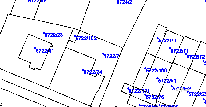 Parcela st. 5722/7 v KÚ Prostějov, Katastrální mapa
