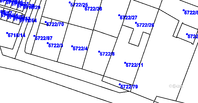 Parcela st. 5722/8 v KÚ Prostějov, Katastrální mapa