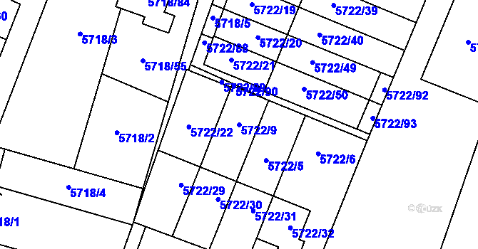 Parcela st. 5722/9 v KÚ Prostějov, Katastrální mapa