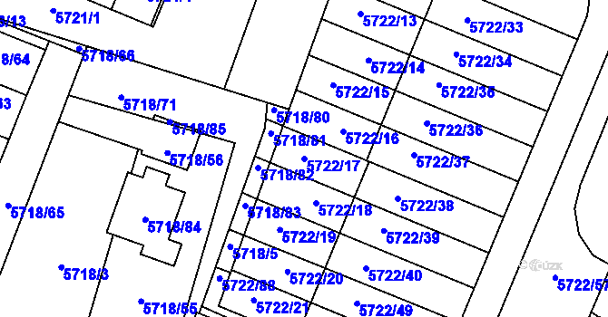 Parcela st. 5722/17 v KÚ Prostějov, Katastrální mapa