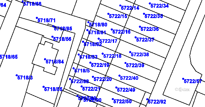 Parcela st. 5722/18 v KÚ Prostějov, Katastrální mapa