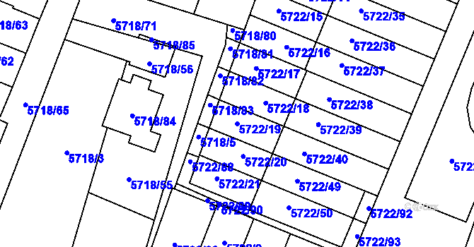 Parcela st. 5722/19 v KÚ Prostějov, Katastrální mapa