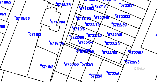Parcela st. 5722/21 v KÚ Prostějov, Katastrální mapa