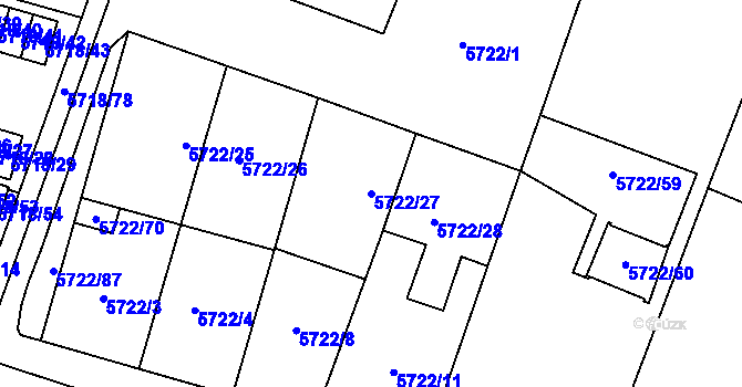 Parcela st. 5722/27 v KÚ Prostějov, Katastrální mapa