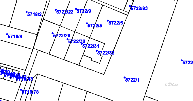 Parcela st. 5722/32 v KÚ Prostějov, Katastrální mapa