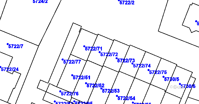 Parcela st. 5722/72 v KÚ Prostějov, Katastrální mapa