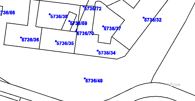 Parcela st. 5736/34 v KÚ Prostějov, Katastrální mapa