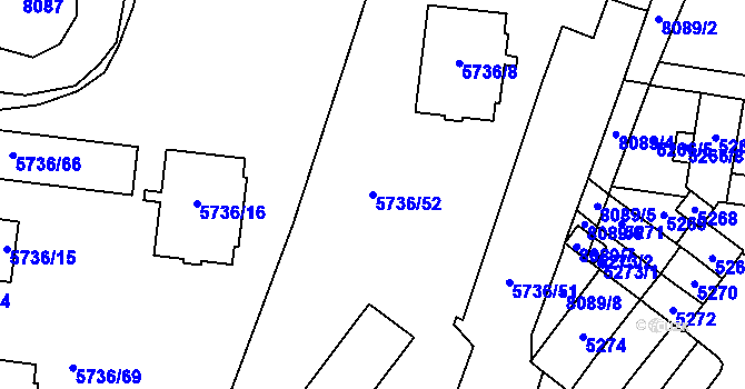 Parcela st. 5736/52 v KÚ Prostějov, Katastrální mapa