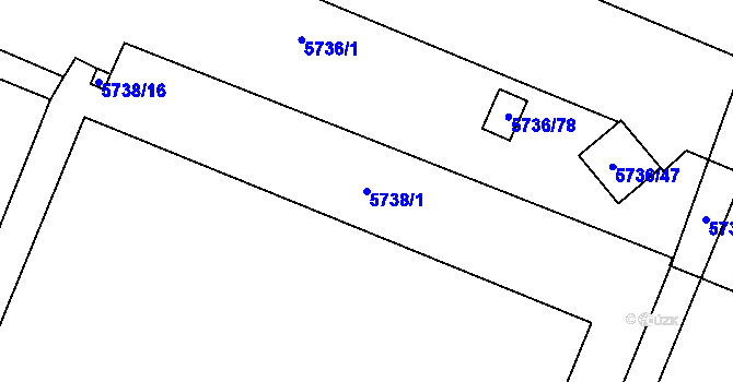 Parcela st. 5738/1 v KÚ Prostějov, Katastrální mapa