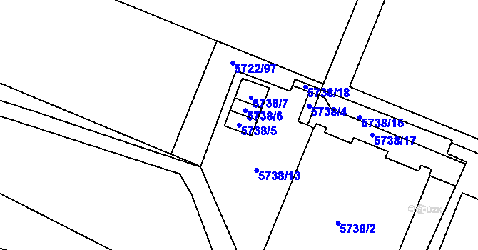 Parcela st. 5738/5 v KÚ Prostějov, Katastrální mapa