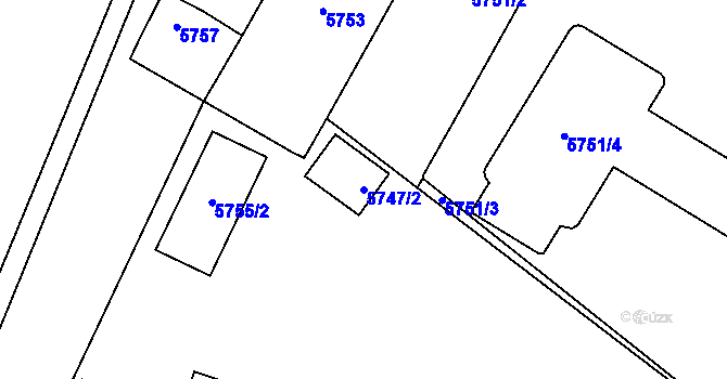Parcela st. 5747/2 v KÚ Prostějov, Katastrální mapa