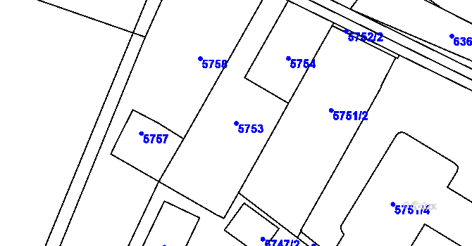 Parcela st. 5753 v KÚ Prostějov, Katastrální mapa