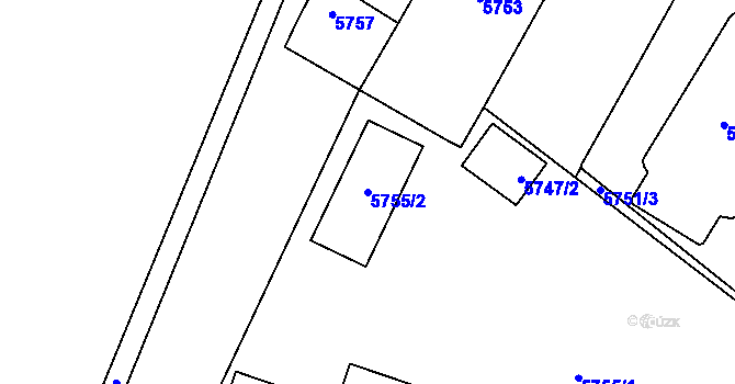 Parcela st. 5755/2 v KÚ Prostějov, Katastrální mapa