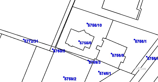 Parcela st. 5756/6 v KÚ Prostějov, Katastrální mapa