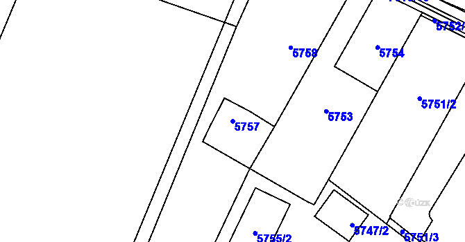 Parcela st. 5757 v KÚ Prostějov, Katastrální mapa
