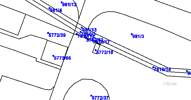 Parcela st. 5772/18 v KÚ Prostějov, Katastrální mapa