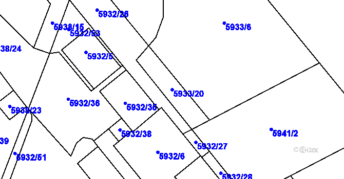 Parcela st. 5933/20 v KÚ Prostějov, Katastrální mapa