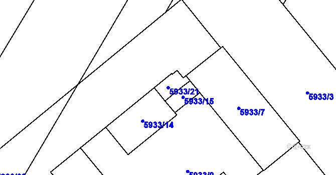 Parcela st. 5933/21 v KÚ Prostějov, Katastrální mapa