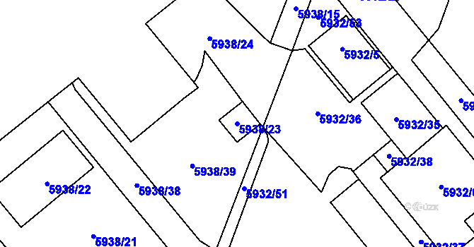 Parcela st. 5938/23 v KÚ Prostějov, Katastrální mapa