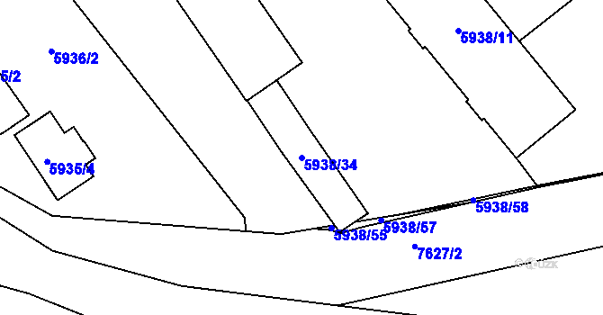 Parcela st. 5938/34 v KÚ Prostějov, Katastrální mapa