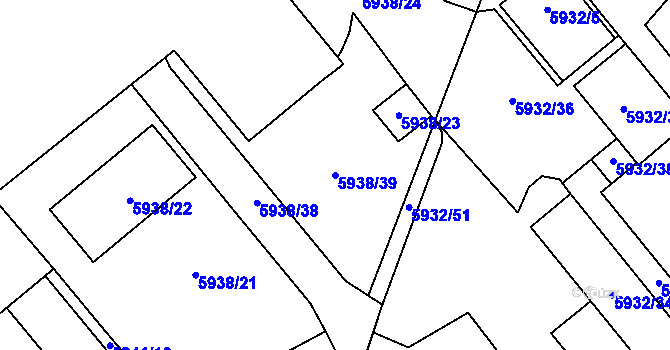 Parcela st. 5938/39 v KÚ Prostějov, Katastrální mapa