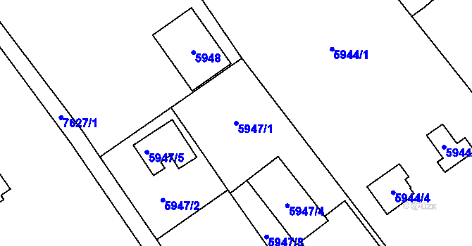 Parcela st. 5947/1 v KÚ Prostějov, Katastrální mapa