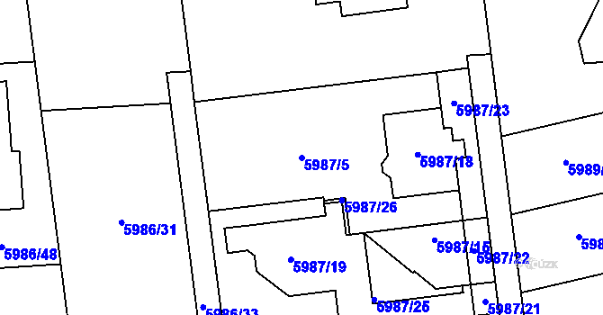 Parcela st. 5987/5 v KÚ Prostějov, Katastrální mapa