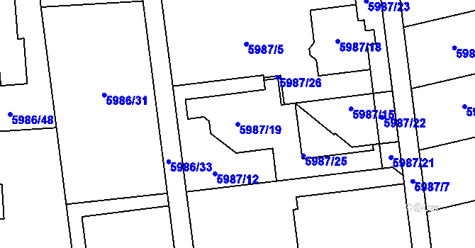 Parcela st. 5987/19 v KÚ Prostějov, Katastrální mapa