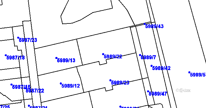 Parcela st. 5989/22 v KÚ Prostějov, Katastrální mapa