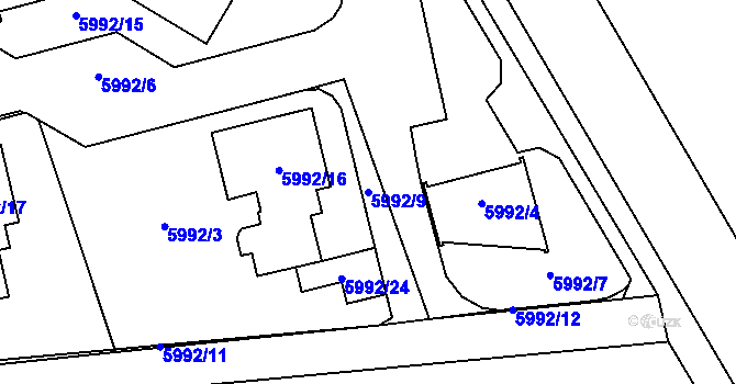 Parcela st. 5992/9 v KÚ Prostějov, Katastrální mapa