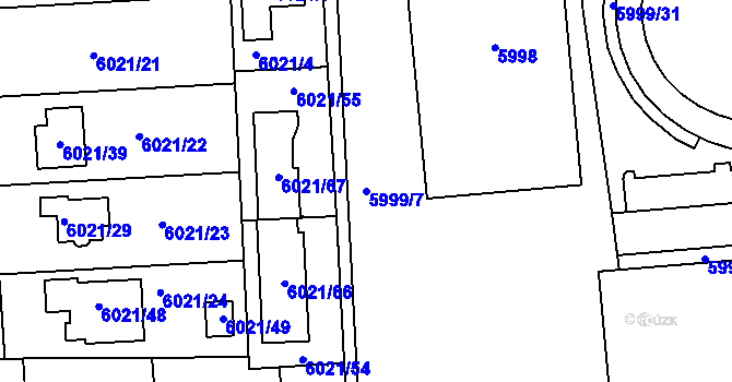 Parcela st. 5999/7 v KÚ Prostějov, Katastrální mapa