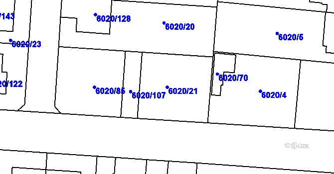 Parcela st. 6020/21 v KÚ Prostějov, Katastrální mapa