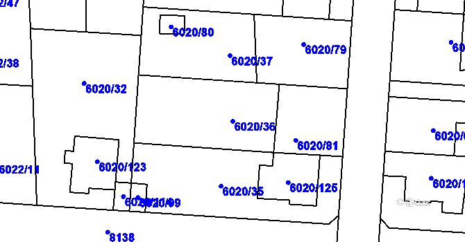 Parcela st. 6020/36 v KÚ Prostějov, Katastrální mapa