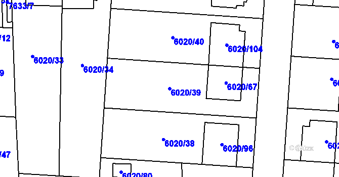 Parcela st. 6020/39 v KÚ Prostějov, Katastrální mapa