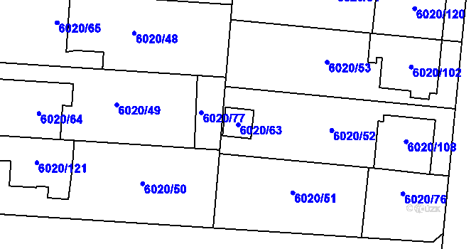 Parcela st. 6020/63 v KÚ Prostějov, Katastrální mapa