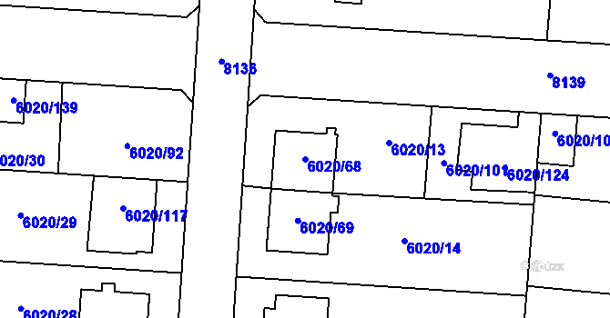 Parcela st. 6020/68 v KÚ Prostějov, Katastrální mapa