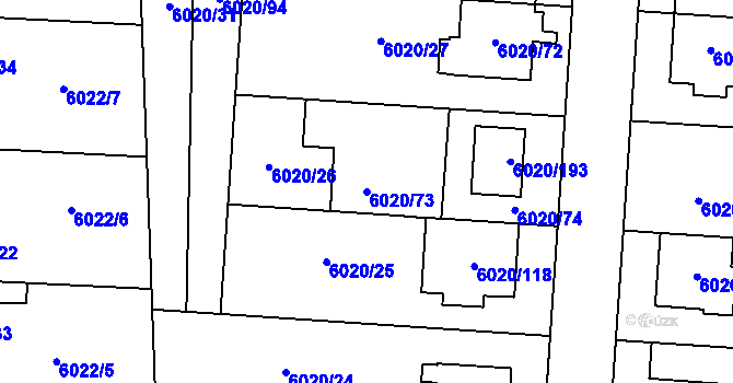 Parcela st. 6020/73 v KÚ Prostějov, Katastrální mapa