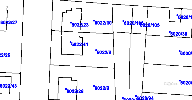 Parcela st. 6022/9 v KÚ Prostějov, Katastrální mapa