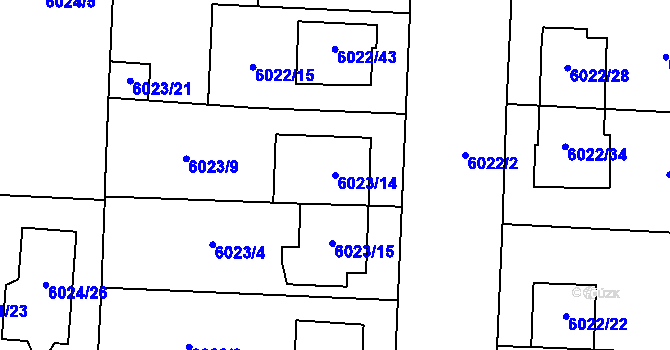 Parcela st. 6023/14 v KÚ Prostějov, Katastrální mapa