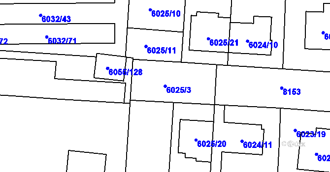 Parcela st. 6025/3 v KÚ Prostějov, Katastrální mapa