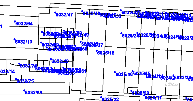 Parcela st. 6025/18 v KÚ Prostějov, Katastrální mapa