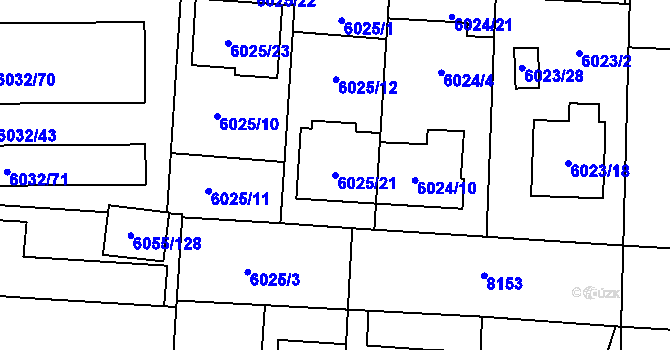 Parcela st. 6025/21 v KÚ Prostějov, Katastrální mapa