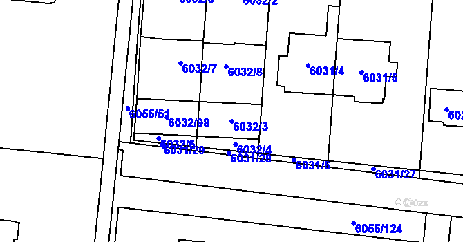 Parcela st. 6032/3 v KÚ Prostějov, Katastrální mapa