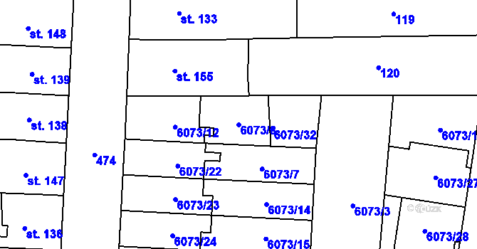 Parcela st. 6073/8 v KÚ Prostějov, Katastrální mapa