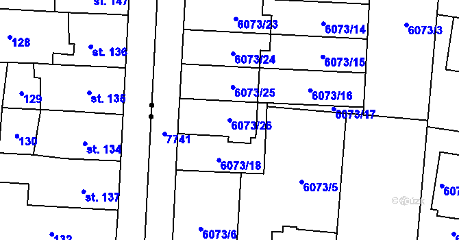 Parcela st. 6073/26 v KÚ Prostějov, Katastrální mapa