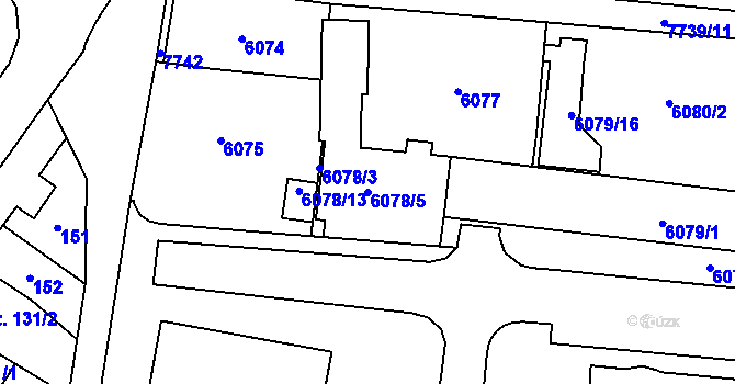 Parcela st. 6078/5 v KÚ Prostějov, Katastrální mapa