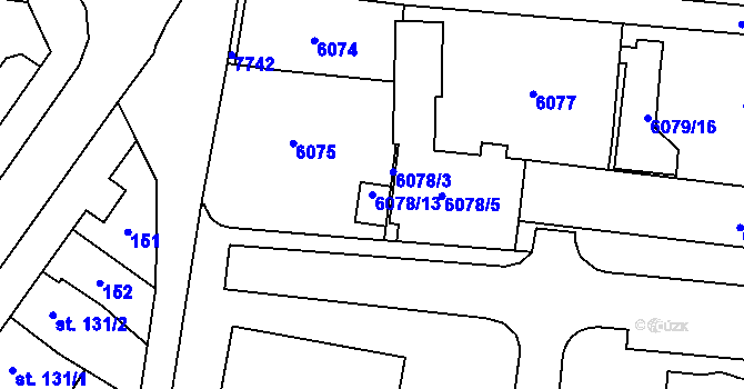 Parcela st. 6078/13 v KÚ Prostějov, Katastrální mapa