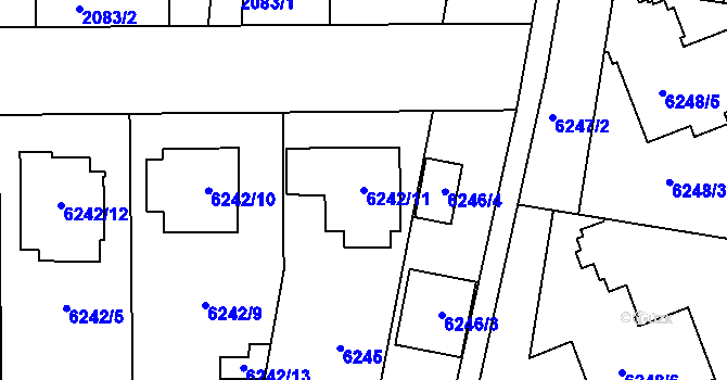 Parcela st. 6242/11 v KÚ Prostějov, Katastrální mapa