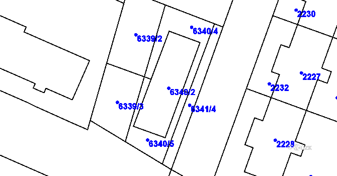 Parcela st. 6340/2 v KÚ Prostějov, Katastrální mapa
